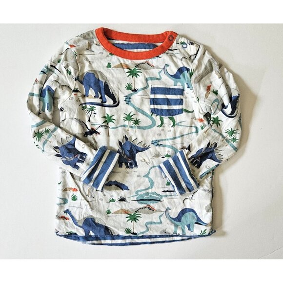 Mini Boden Baby 3-4 Reversible Stripe Dino Dinosaur Knit Tee Top Shirt - Picture 1 of 2